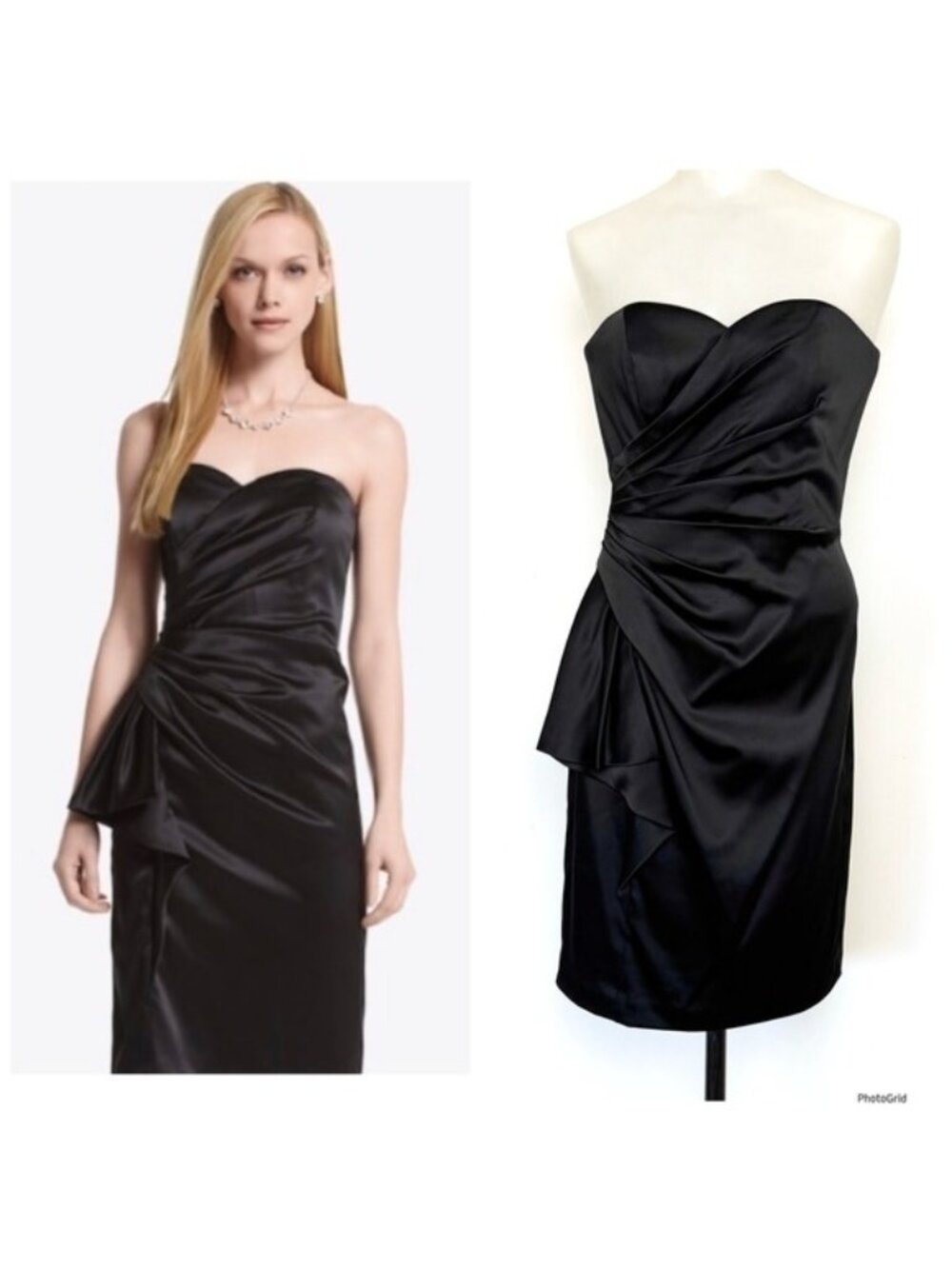 White House Black Market Black Strapless Cocktail Dress cascading ruffle 2